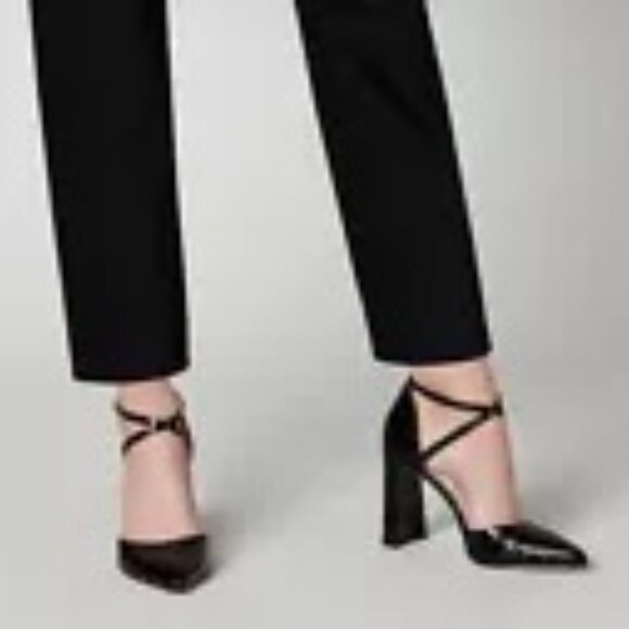 Antonio Melani 3 1/2” Whittleyfaux Croc Embossed  heels 8 1/2 M black pointy toe - Picture 1 of 16